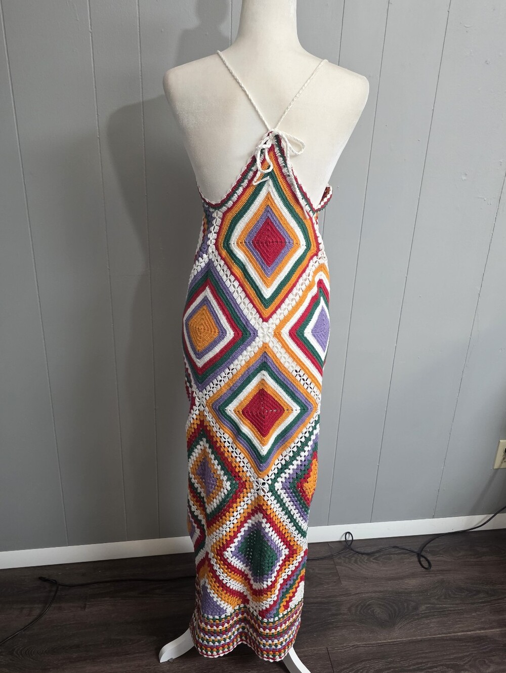 BOHO Crochet Multi Color Maxi Dress Size M - Picture 7 of 9